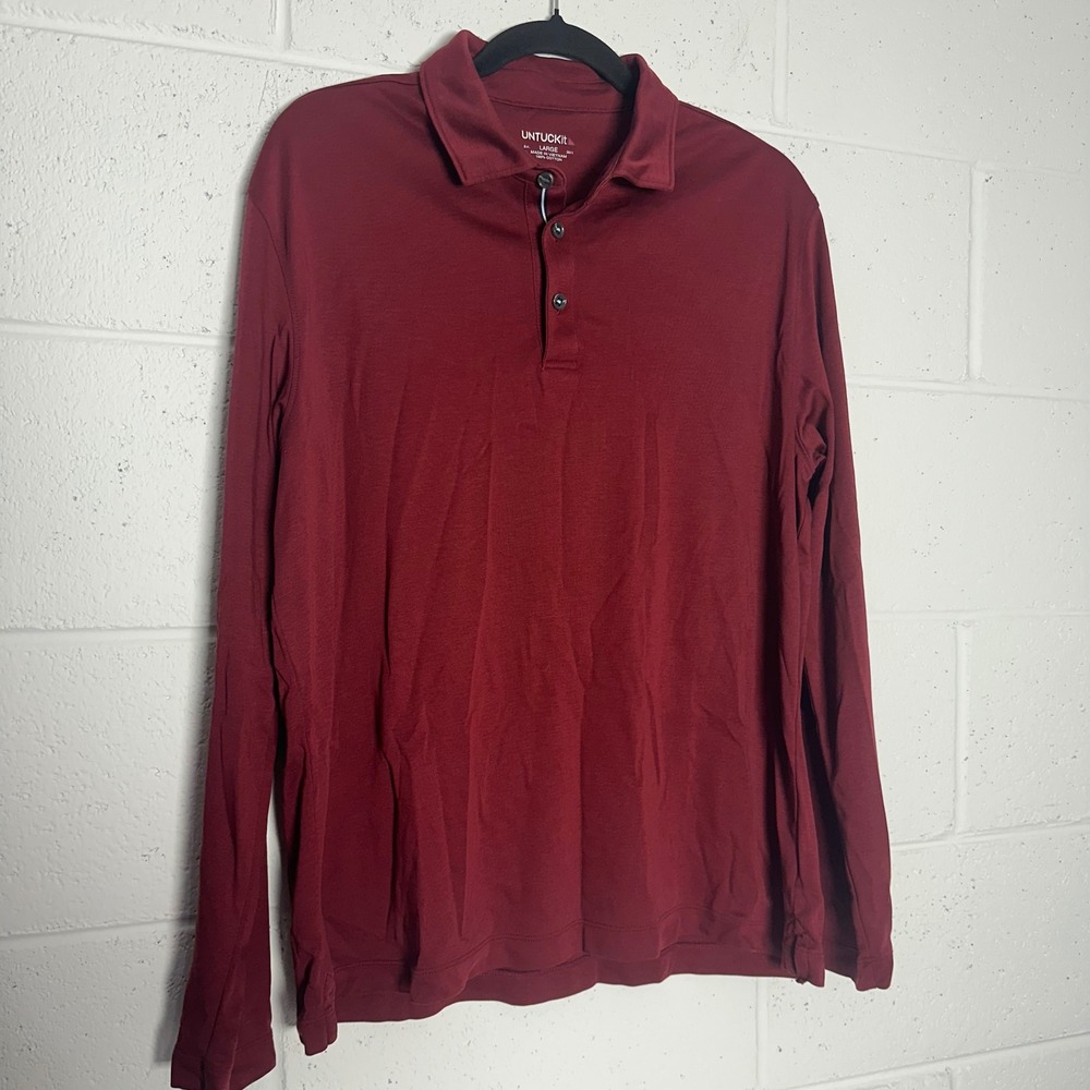 UNTUCKit Mens Long Sleeve Polo Shirt Burgundy Red Large 100% Cotton Casual